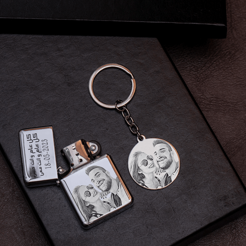 COFFRET LUXE PORTE CLE & BRIQUET PERSONNALISÉ