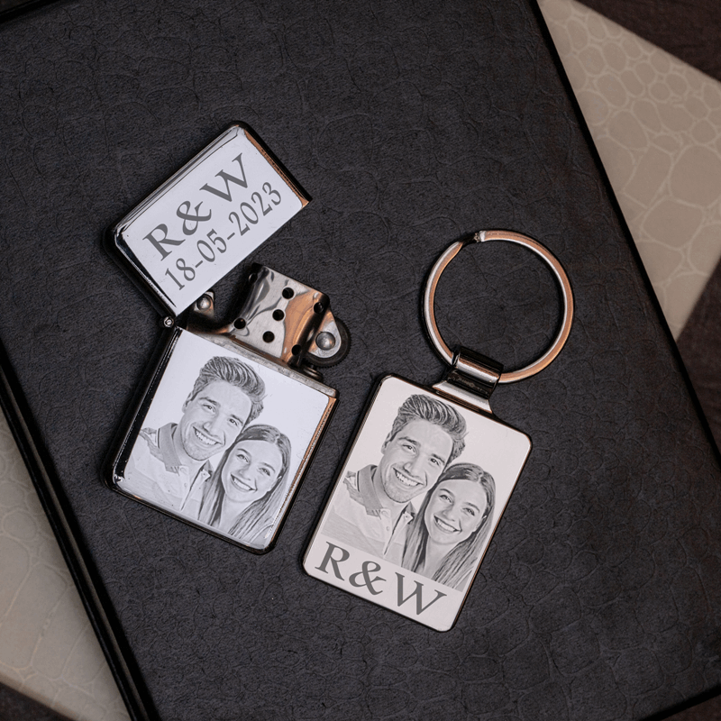 COFFRET LUXE PORTE CLE & BRIQUET PERSONNALISÉ