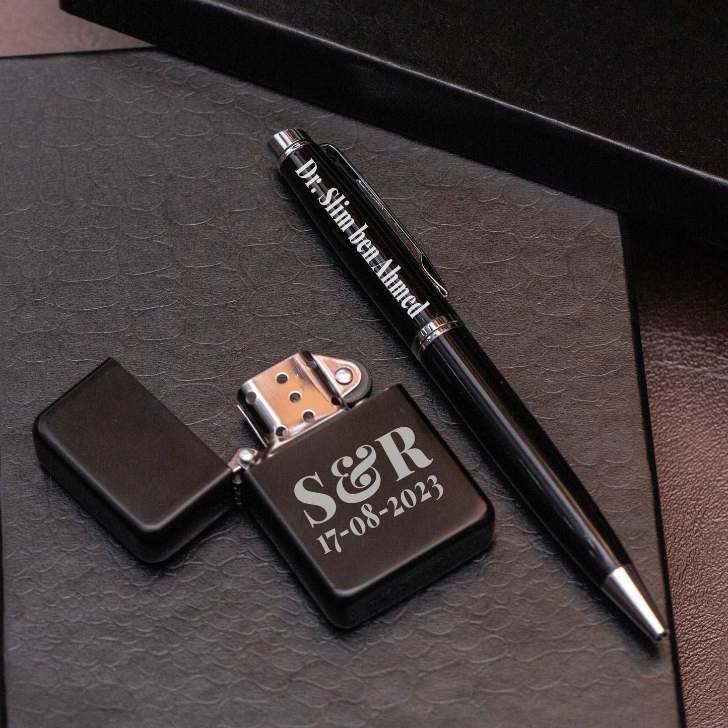 COFFRET LUXE STYLO & BRIQUET PERSONNALISÉ NOIR