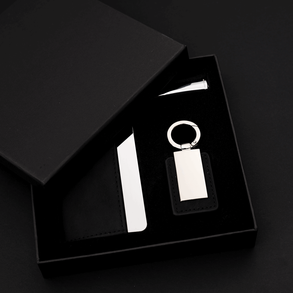 COFFRET CADEAU DE LUXE GRAVÉ - PORTE-CLÉS, STYLO ET PORTE-CARTES PERSONNALISÉS