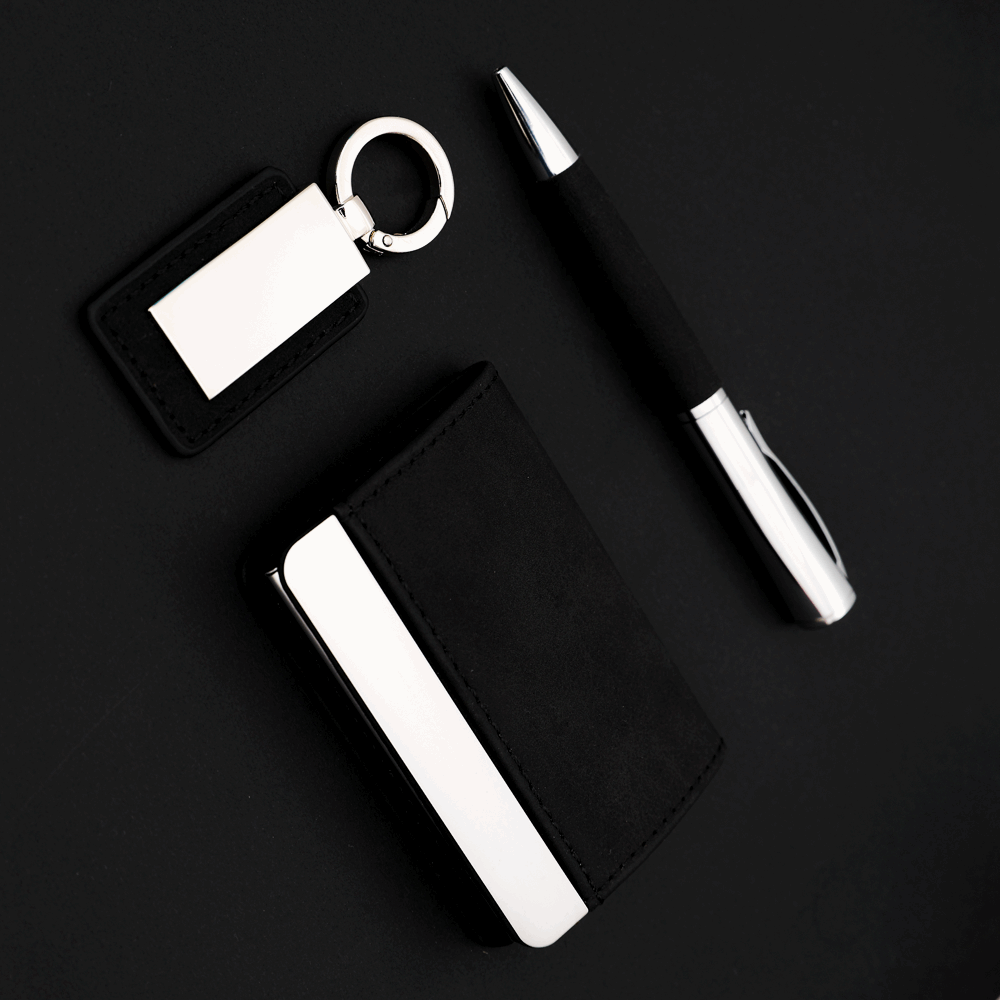 COFFRET CADEAU DE LUXE GRAVÉ - PORTE-CLÉS, STYLO ET PORTE-CARTES PERSONNALISÉS