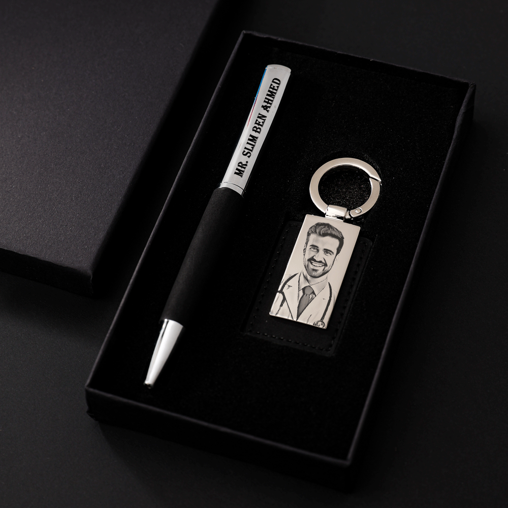COFFRET CADEAU DE LUXE AVEC STYLO ET PORTE-CLÉS PERSONNALISABLE