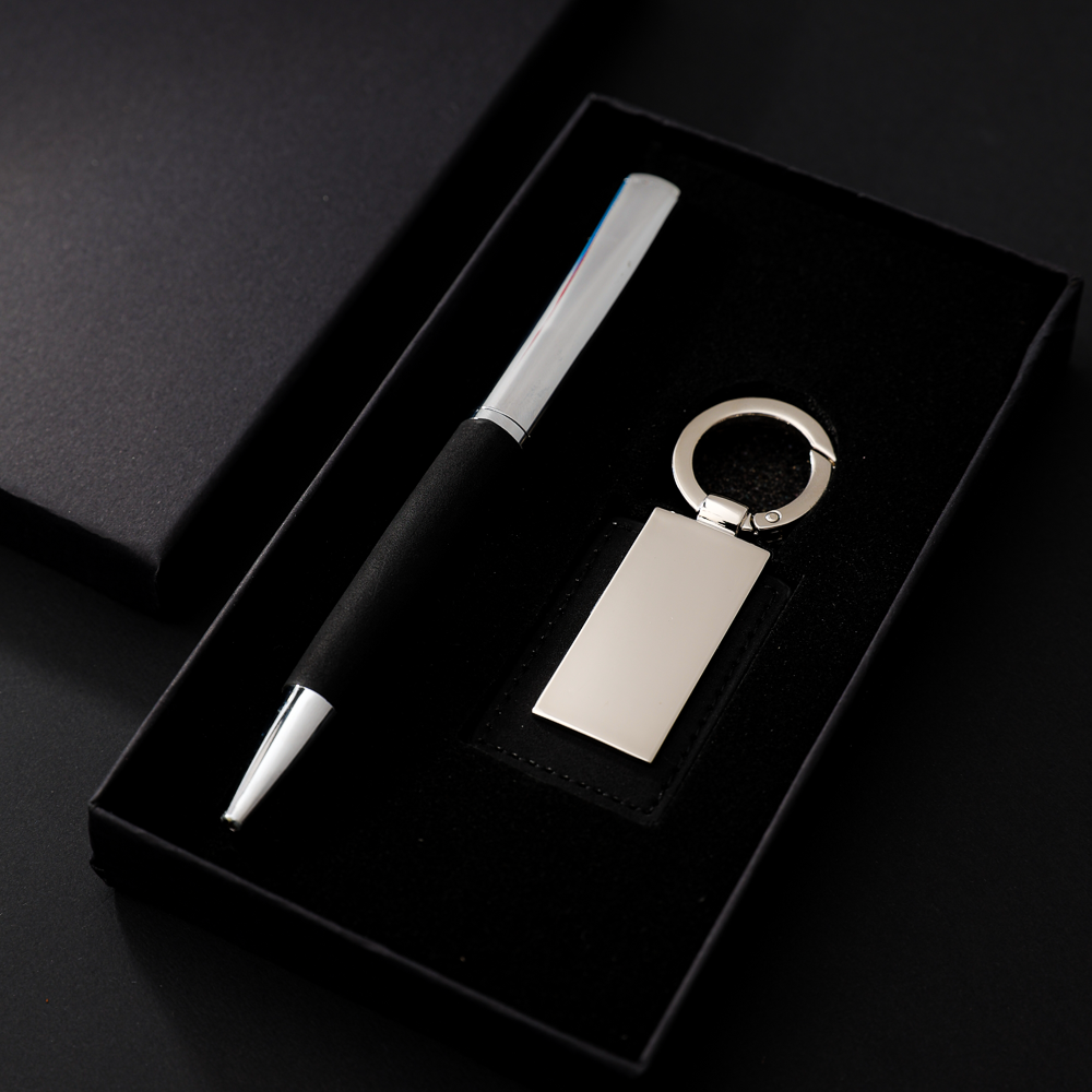 COFFRET CADEAU DE LUXE AVEC STYLO ET PORTE-CLÉS PERSONNALISABLE