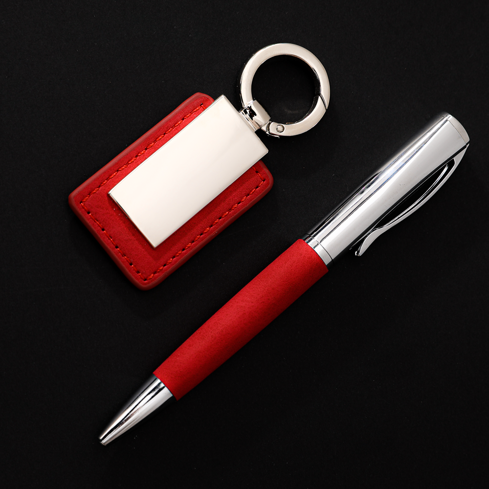 COFFRET CADEAU DE LUXE AVEC STYLO ET PORTE-CLÉS PERSONNALISABLE ROUGE