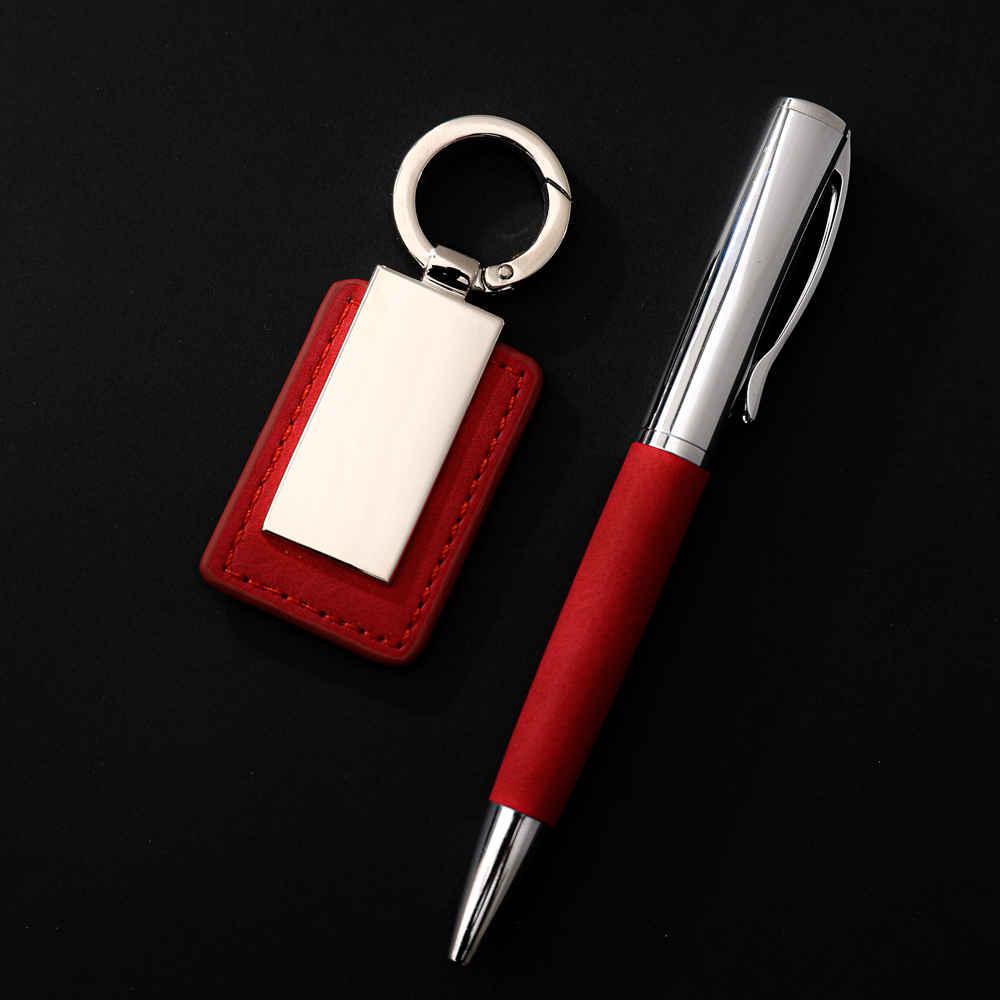 COFFRET CADEAU DE LUXE AVEC STYLO ET PORTE-CLÉS PERSONNALISABLE ROUGE