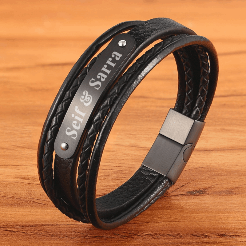 BRACELET LUXE EN CUIR NOIR