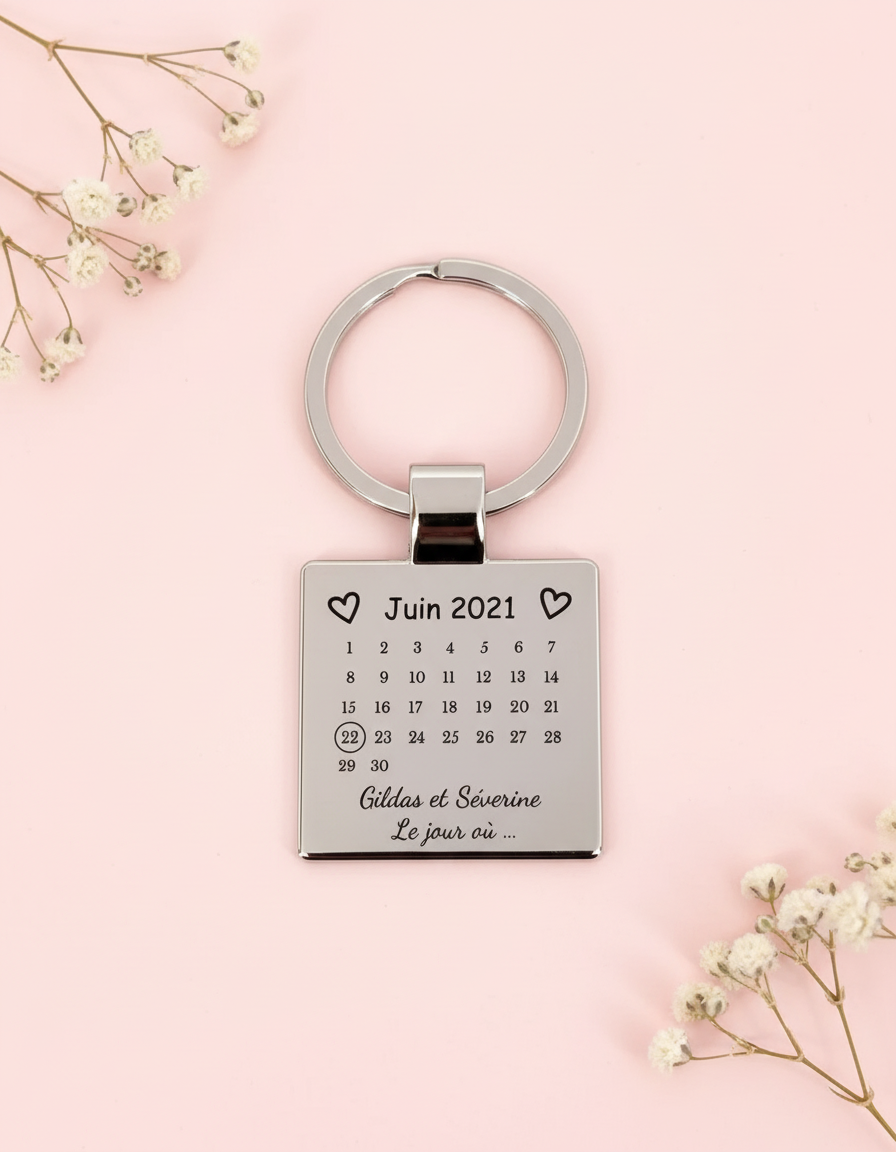 PORTE CLES PERSONNALISÉ CARRE CALENDRIER