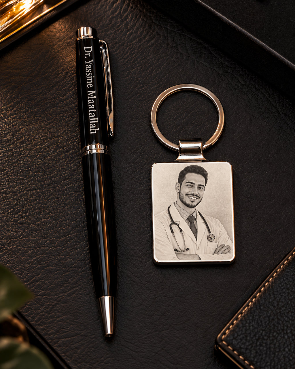 Coffret Cadeau Prestige Personnalisé – Stylo Gravé et Porte-clés Photo
