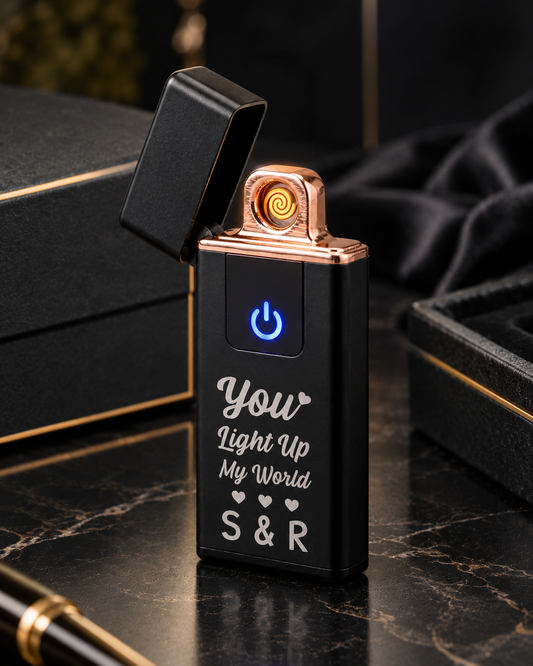 Briquet Électrique Rechargeable USB Personnalisé "You Light Up My World" – Cadeau Couple Gravé