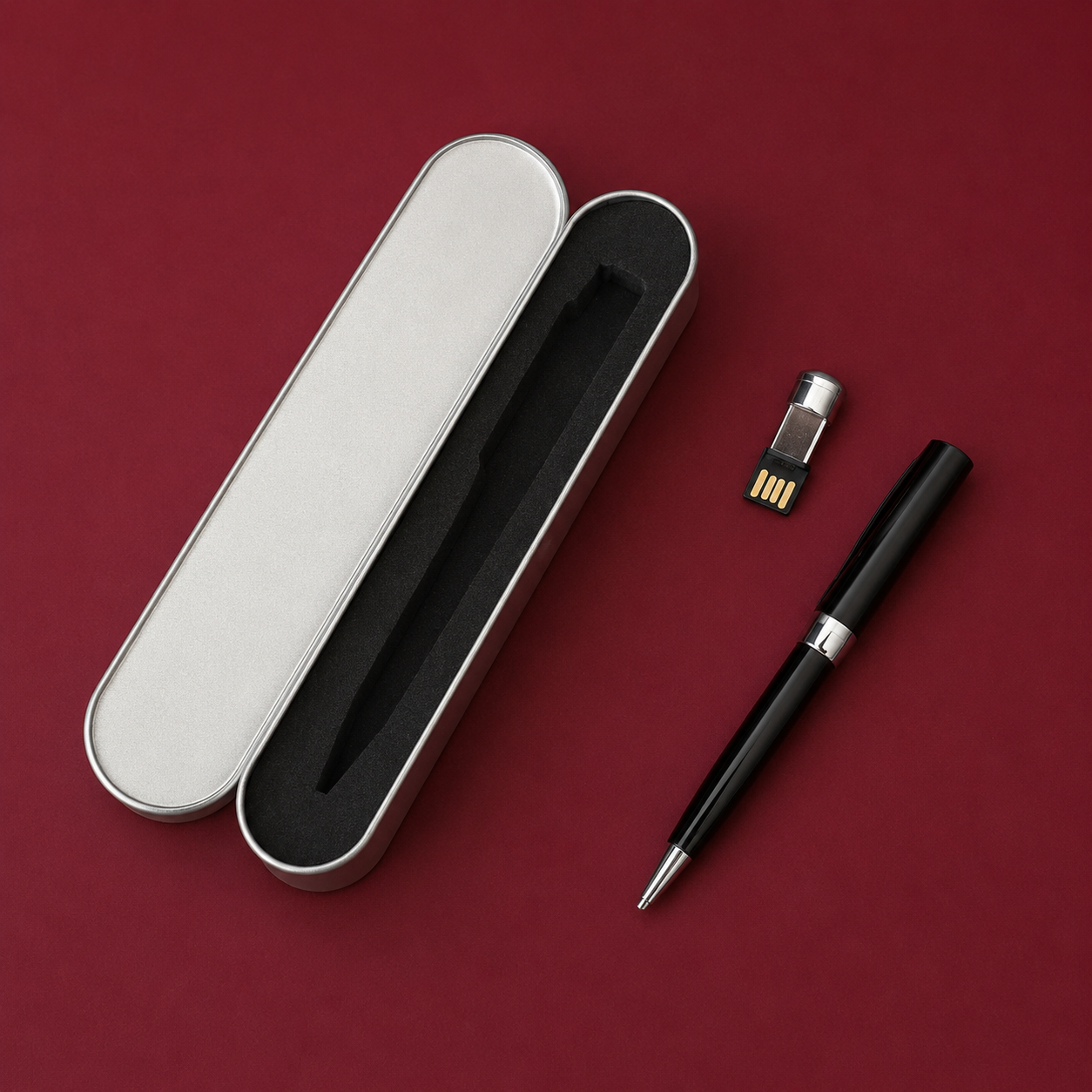 Stylo de Luxe Personnalisé avec Clé USB 16 Go et Coffret Métallique