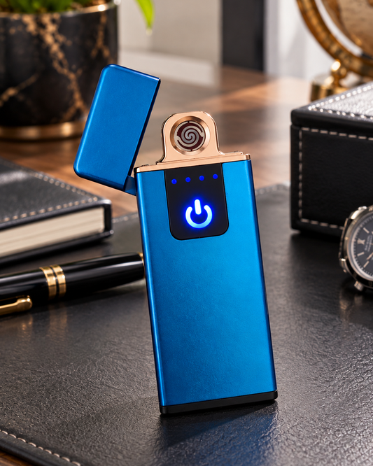 Briquet Électrique Rechargeable USB Bleu – Personnalisable Gravure | Cadeau Homme Femme Couple