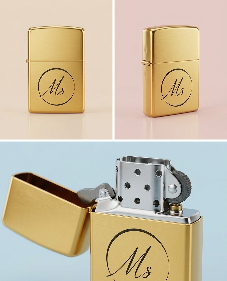 Briquet Personnalisé en Laiton Doré Gravé – Cadeau Luxe