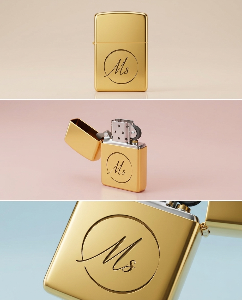 Briquet Personnalisé en Laiton Doré Gravé – Cadeau Luxe
