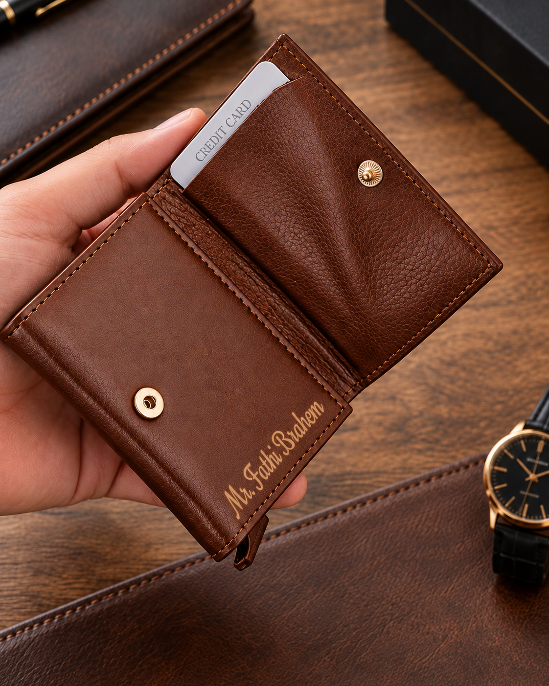 Portefeuille Smart Homme Marron Personnalisé