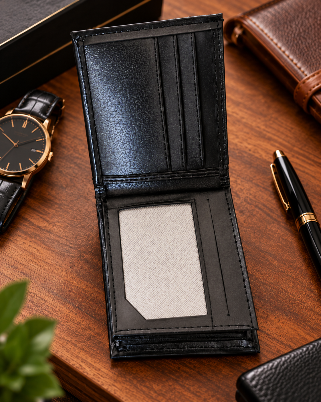 Portefeuille Homme en Cuir Noir Personnalisé avec Gravure