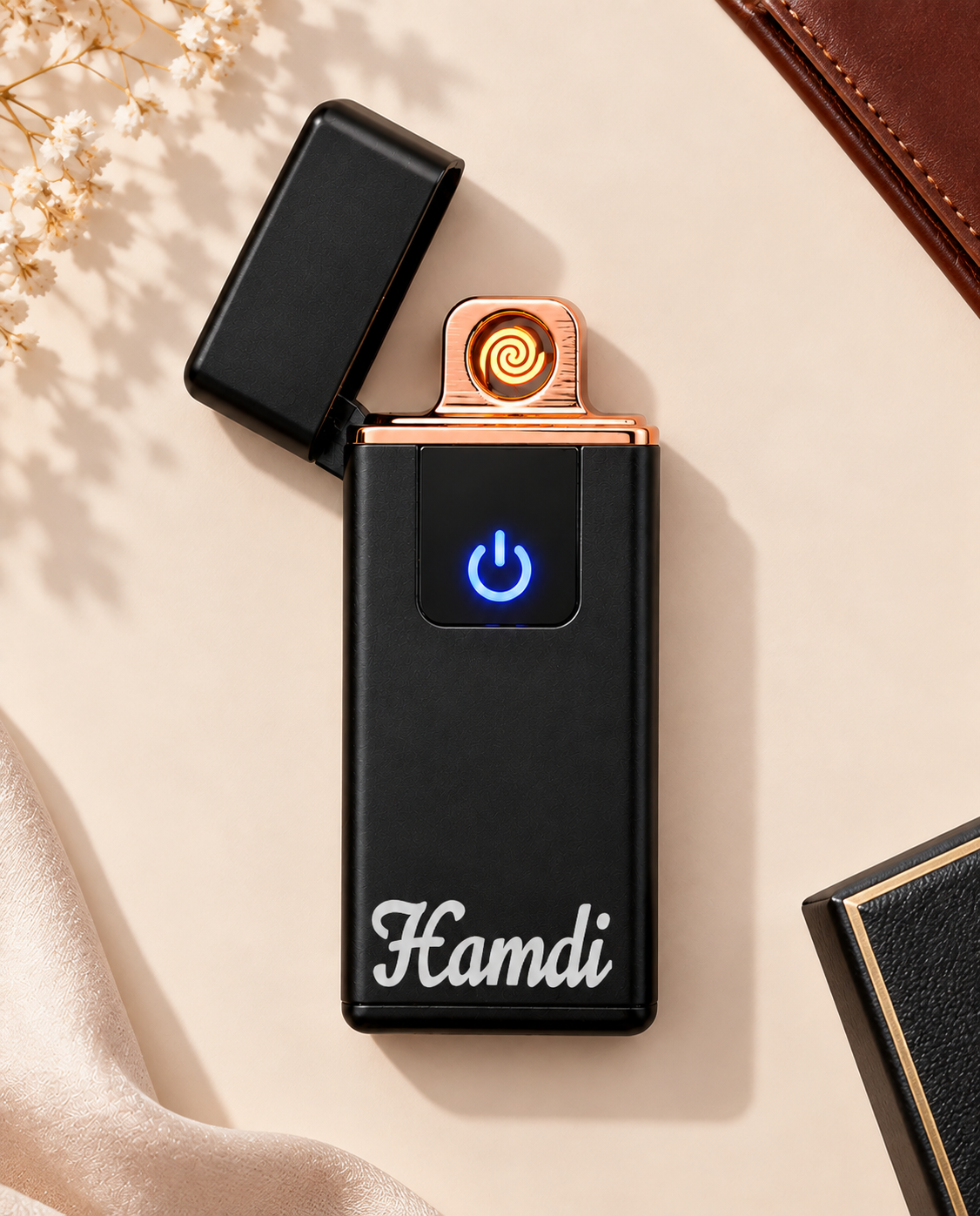 Briquet électrique rechargeable USB personnalisé gravé cadeau couple Tunisie