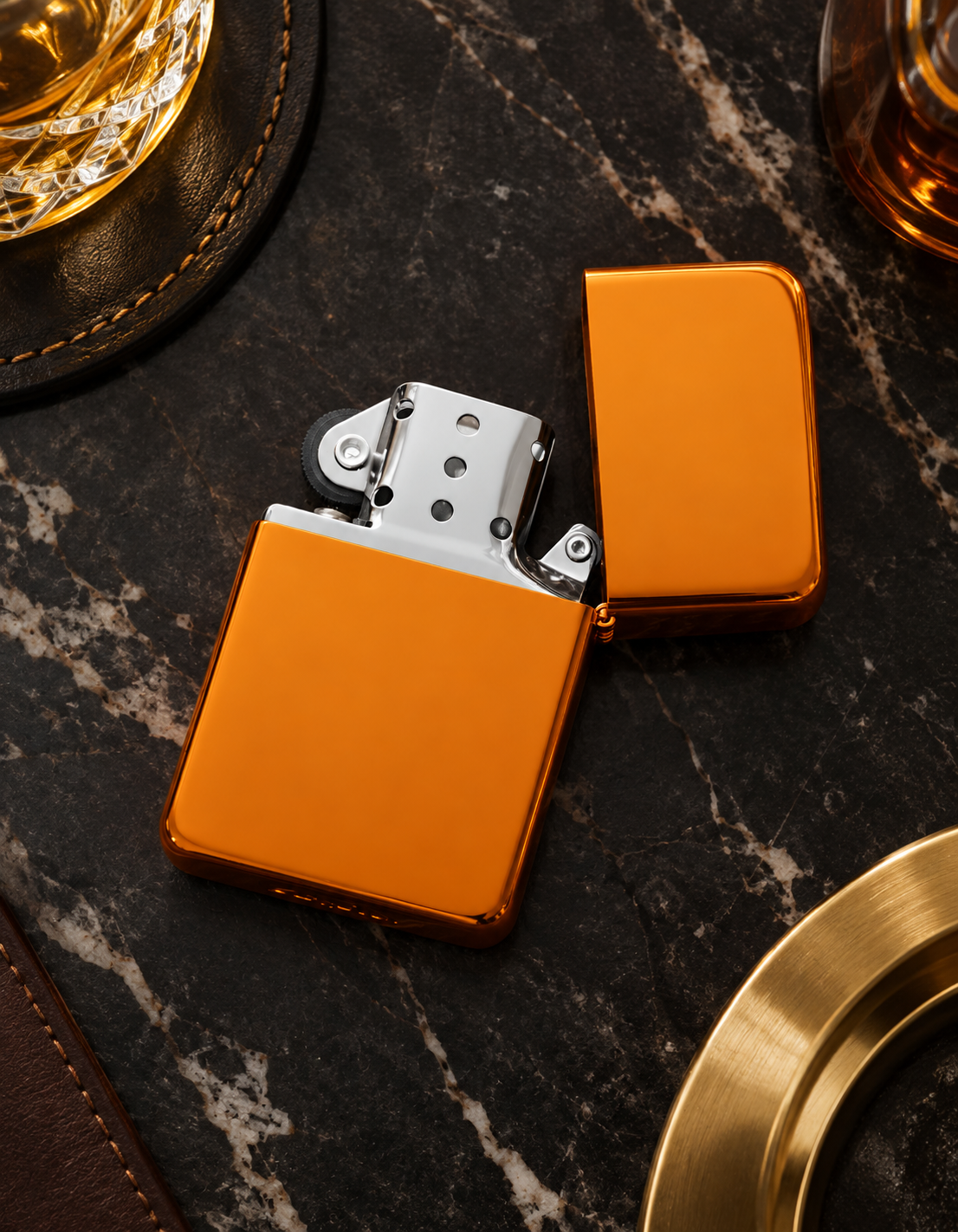 Briquet personnalisé orange premium avec finition brillante